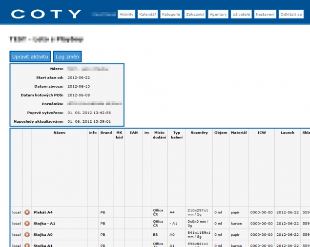 COTY - POS tabulky